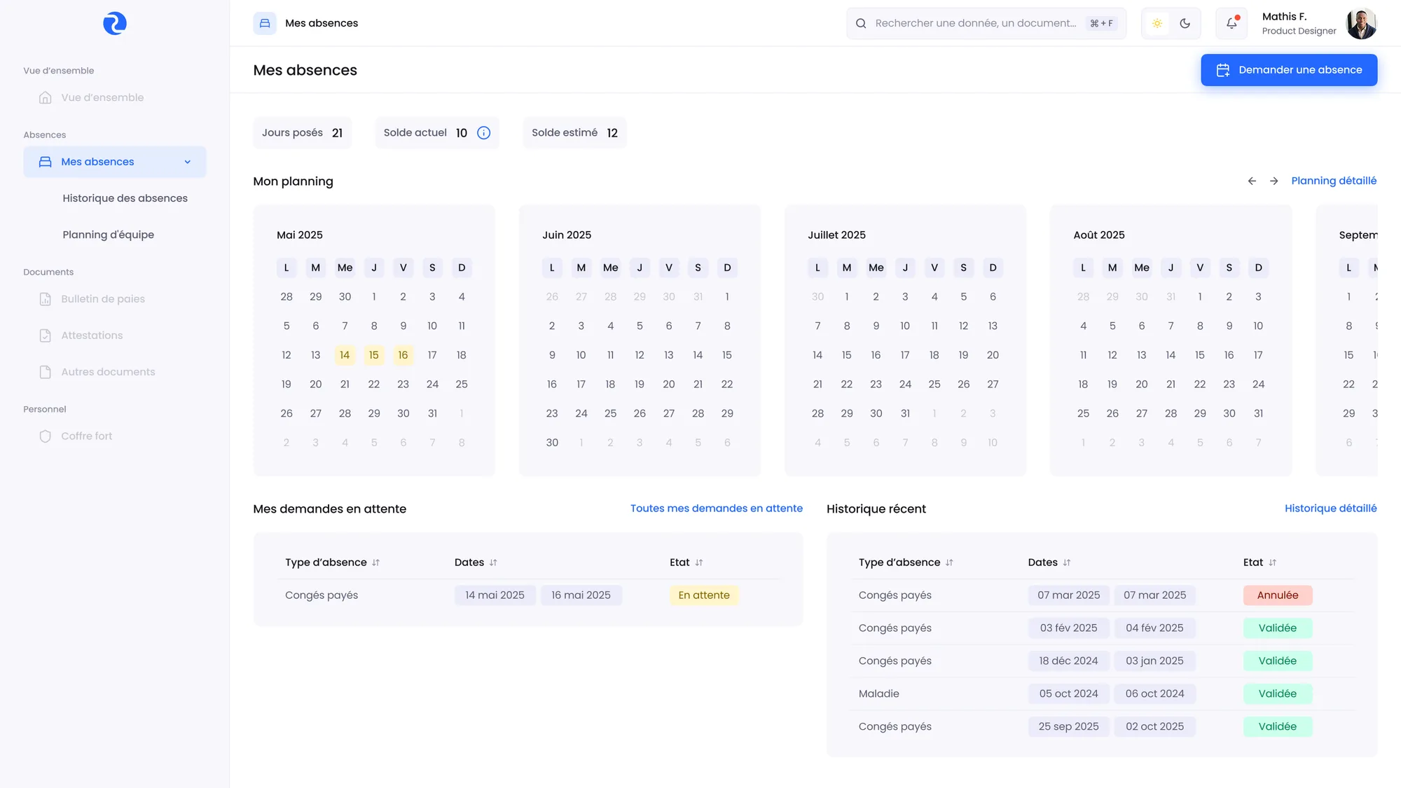 ORA - Dashboard (module d'absences)